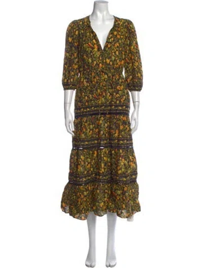 Pre-owned Farm Rio Floral Print Midi Length Dress In Green