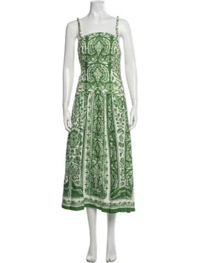 Pre-owned Farm Rio Floral Print Midi Length Dress In Green