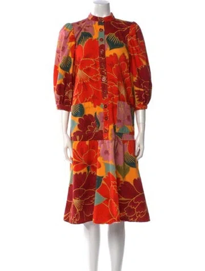 Pre-owned Farm Rio Floral Print Midi Length Dress In Multi