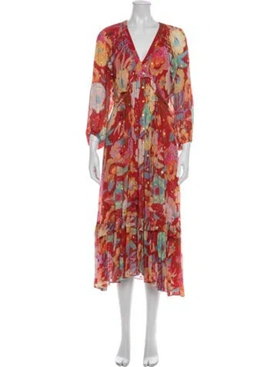 Pre-owned Farm Rio Floral Print Midi Length Dress In Multi