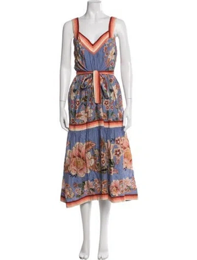 Pre-owned Farm Rio Floral Print Midi Length Dress In Multi