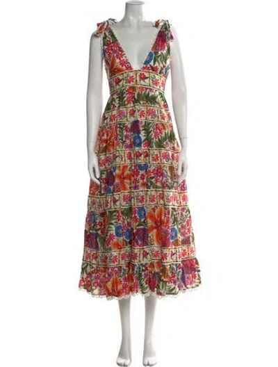 Pre-owned Farm Rio Floral Print Midi Length Dress In Multi