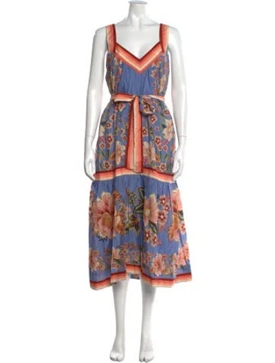 Pre-owned Farm Rio Floral Print Midi Length Dress In Multicolor