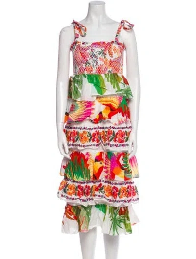 Pre-owned Farm Rio Floral Print Midi Length Dress In Neutral
