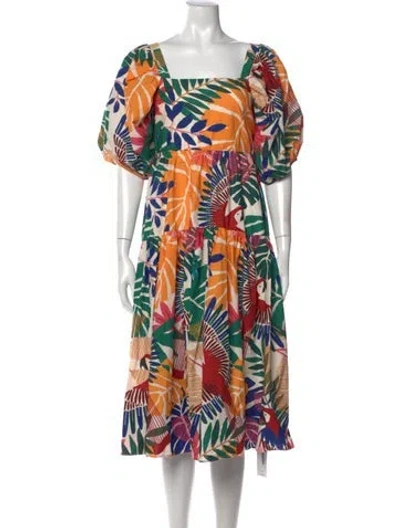 Pre-owned Farm Rio Floral Print Midi Length Dress In Neutral