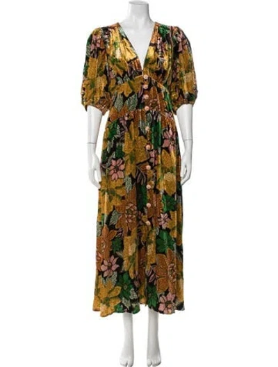 Pre-owned Farm Rio Floral Print Midi Length Dress In Neutrals