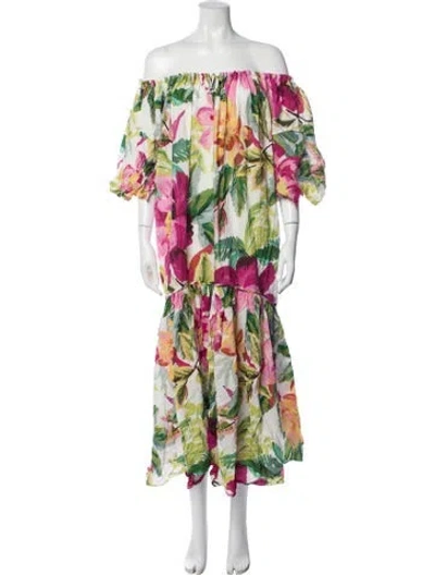 Pre-owned Farm Rio Floral Print Midi Length Dress In Neutrals