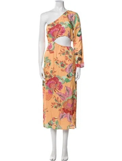 Pre-owned Farm Rio Floral Print Midi Length Dress In Orange