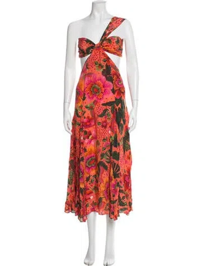 Pre-owned Farm Rio Floral Print Midi Length Dress In Orange