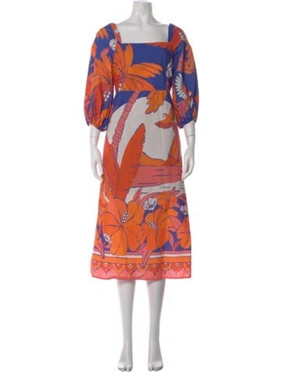 Pre-owned Farm Rio Floral Print Midi Length Dress In Orange