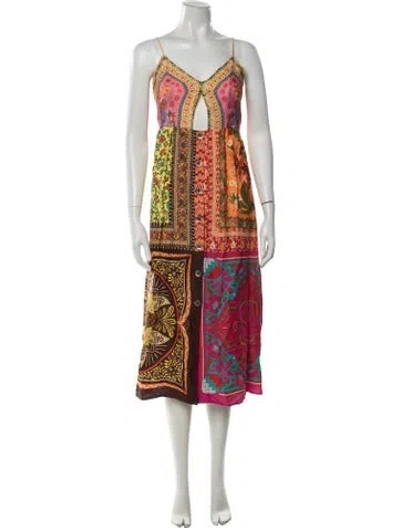 Pre-owned Farm Rio Floral Print Midi Length Dress In Orange