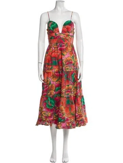 Pre-owned Farm Rio Floral Print Midi Length Dress In Orange