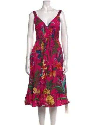 Pre-owned Farm Rio Floral Print Midi Length Dress In Pink