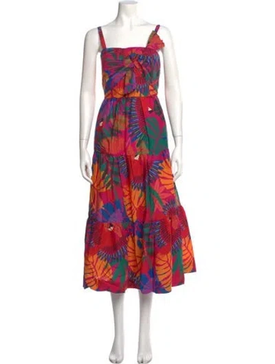 Pre-owned Farm Rio Floral Print Midi Length Dress In Pink