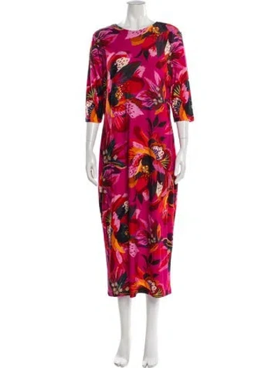 Pre-owned Farm Rio Floral Print Midi Length Dress In Pink