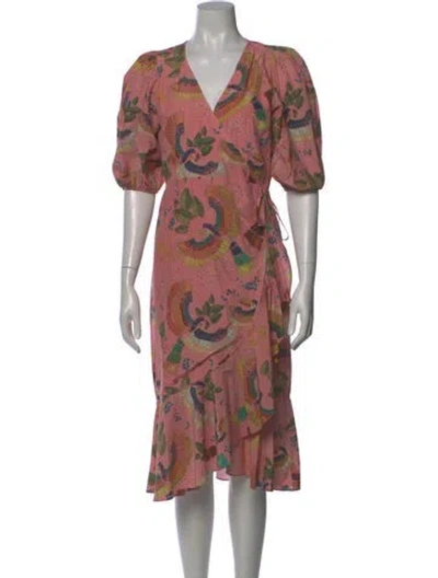 Pre-owned Farm Rio Floral Print Midi Length Dress In Pink