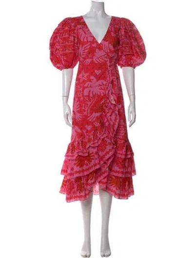 Pre-owned Farm Rio Floral Print Midi Length Dress In Pink