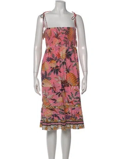 Pre-owned Farm Rio Floral Print Midi Length Dress In Pink