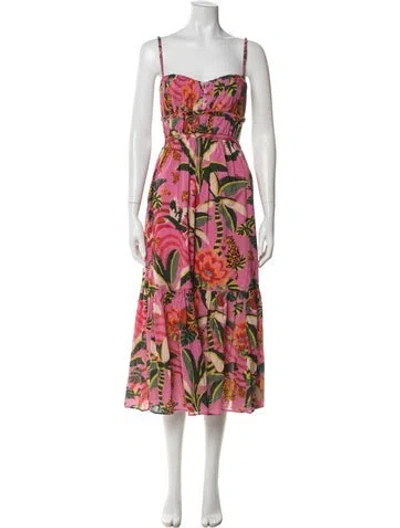Pre-owned Farm Rio Floral Print Midi Length Dress In Pink