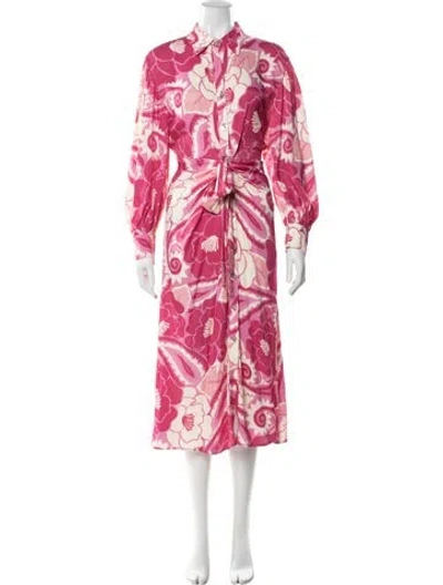 Pre-owned Farm Rio Floral Print Midi Length Dress In Pink