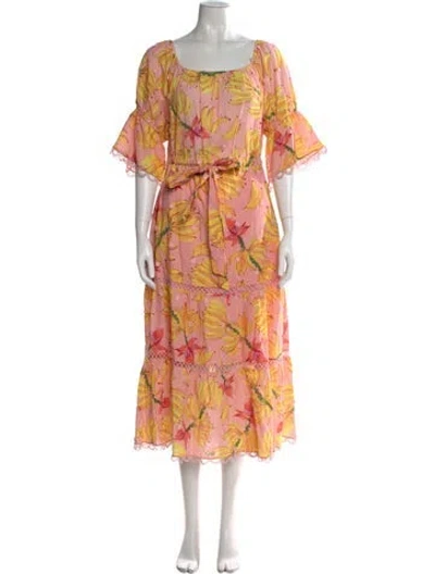 Pre-owned Farm Rio Floral Print Midi Length Dress In Pink