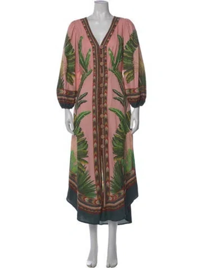 Pre-owned Farm Rio Floral Print Midi Length Dress In Pink