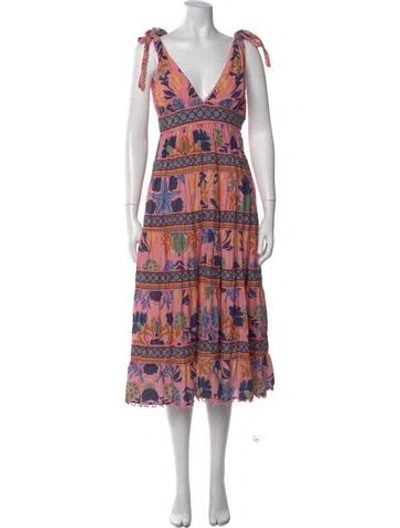 Pre-owned Farm Rio Floral Print Midi Length Dress In Pink