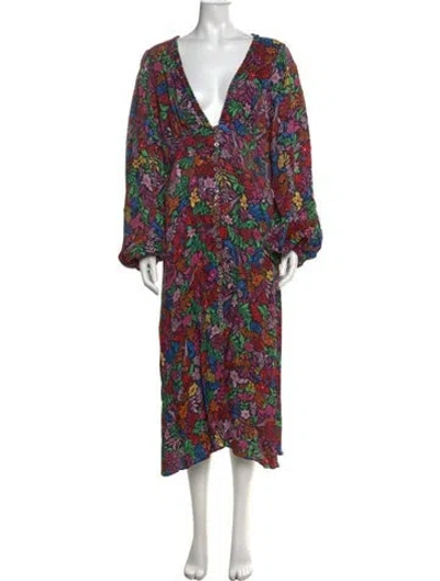 Pre-owned Farm Rio Floral Print Midi Length Dress In Pink
