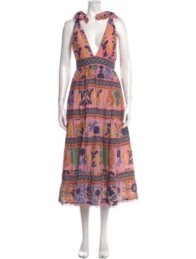 Pre-owned Farm Rio Floral Print Midi Length Dress In Pink