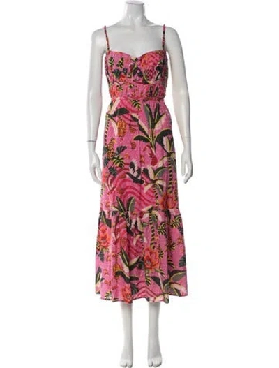 Pre-owned Farm Rio Floral Print Midi Length Dress In Pink