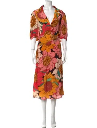 Pre-owned Farm Rio Floral Print Midi Length Dress In Pink