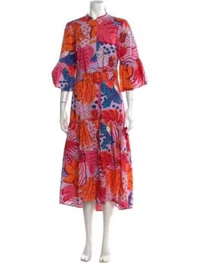 Pre-owned Farm Rio Floral Print Midi Length Dress In Pink
