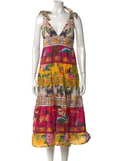 Pre-owned Farm Rio Floral Print Midi Length Dress In Pink