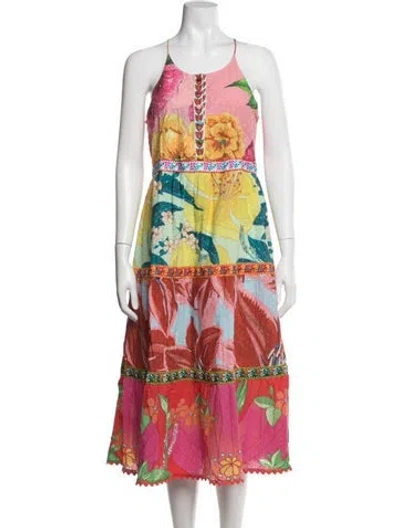 Pre-owned Farm Rio Floral Print Midi Length Dress In Pink