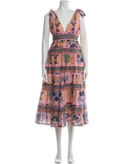 Pre-owned Farm Rio Floral Print Midi Length Dress In Pink