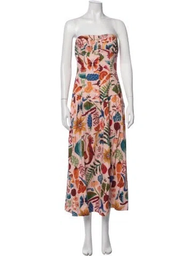 Pre-owned Farm Rio Floral Print Midi Length Dress In Pink