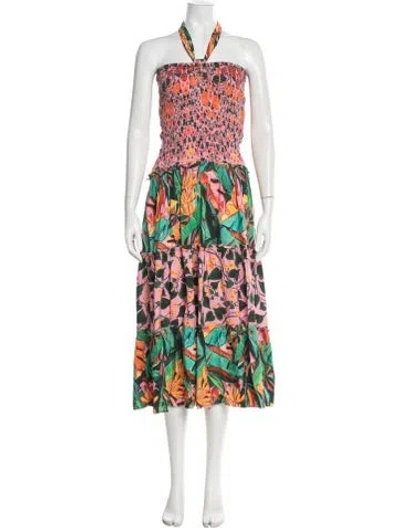 Pre-owned Farm Rio Floral Print Midi Length Dress In Pink