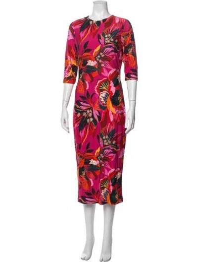 Pre-owned Farm Rio Floral Print Midi Length Dress In Pink