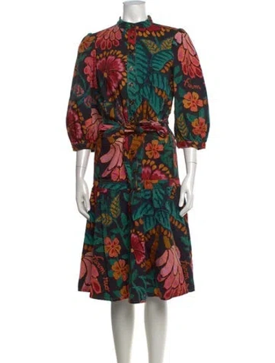 Pre-owned Farm Rio Floral Print Midi Length Dress In Pink