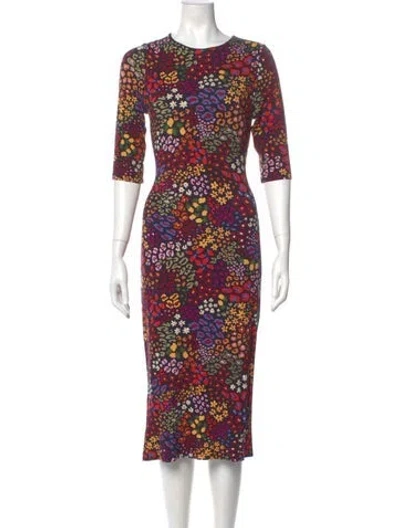 Pre-owned Farm Rio Floral Print Midi Length Dress In Purple