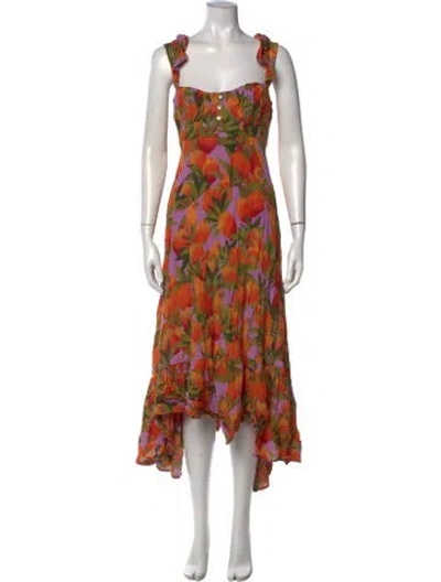 Pre-owned Farm Rio Floral Print Midi Length Dress In Purple