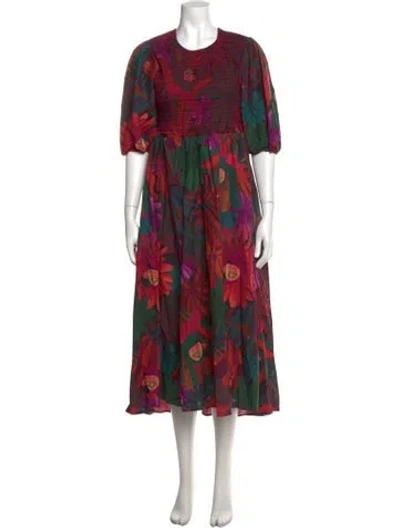 Pre-owned Farm Rio Floral Print Midi Length Dress In Purple