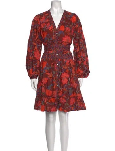 Pre-owned Farm Rio Floral Print Midi Length Dress In Red