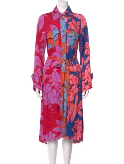 Pre-owned Farm Rio Floral Print Midi Length Dress In Red