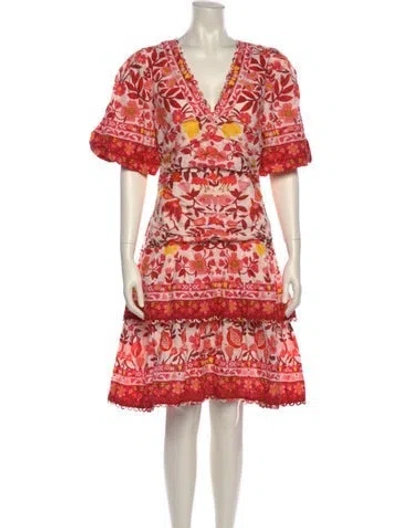 Pre-owned Farm Rio Floral Print Midi Length Dress In Red