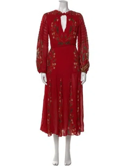 Pre-owned Farm Rio Floral Print Midi Length Dress In Red