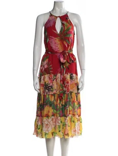 Pre-owned Farm Rio Floral Print Midi Length Dress In Red