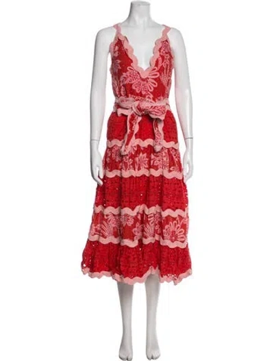 Pre-owned Farm Rio Floral Print Midi Length Dress In Red