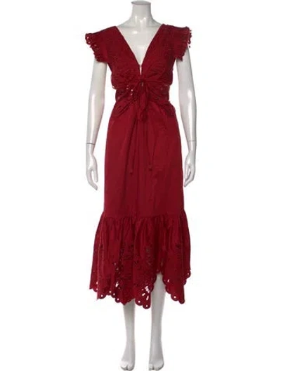 Pre-owned Farm Rio Floral Print Midi Length Dress In Red