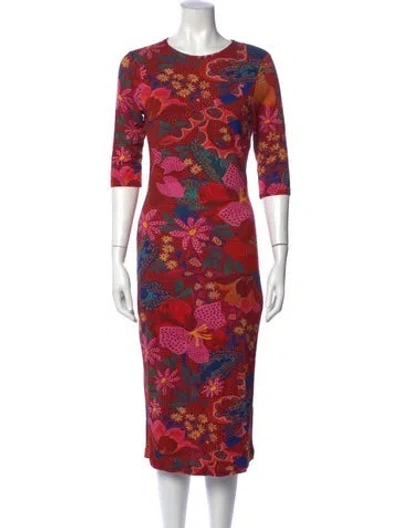 Pre-owned Farm Rio Floral Print Midi Length Dress In Red